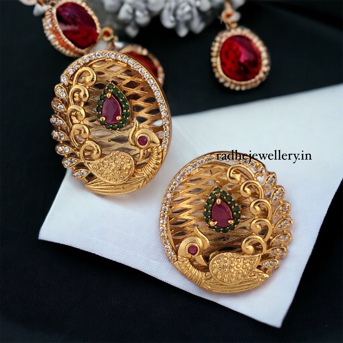 Ad Stone Stud Earrings, With ruby stone earring