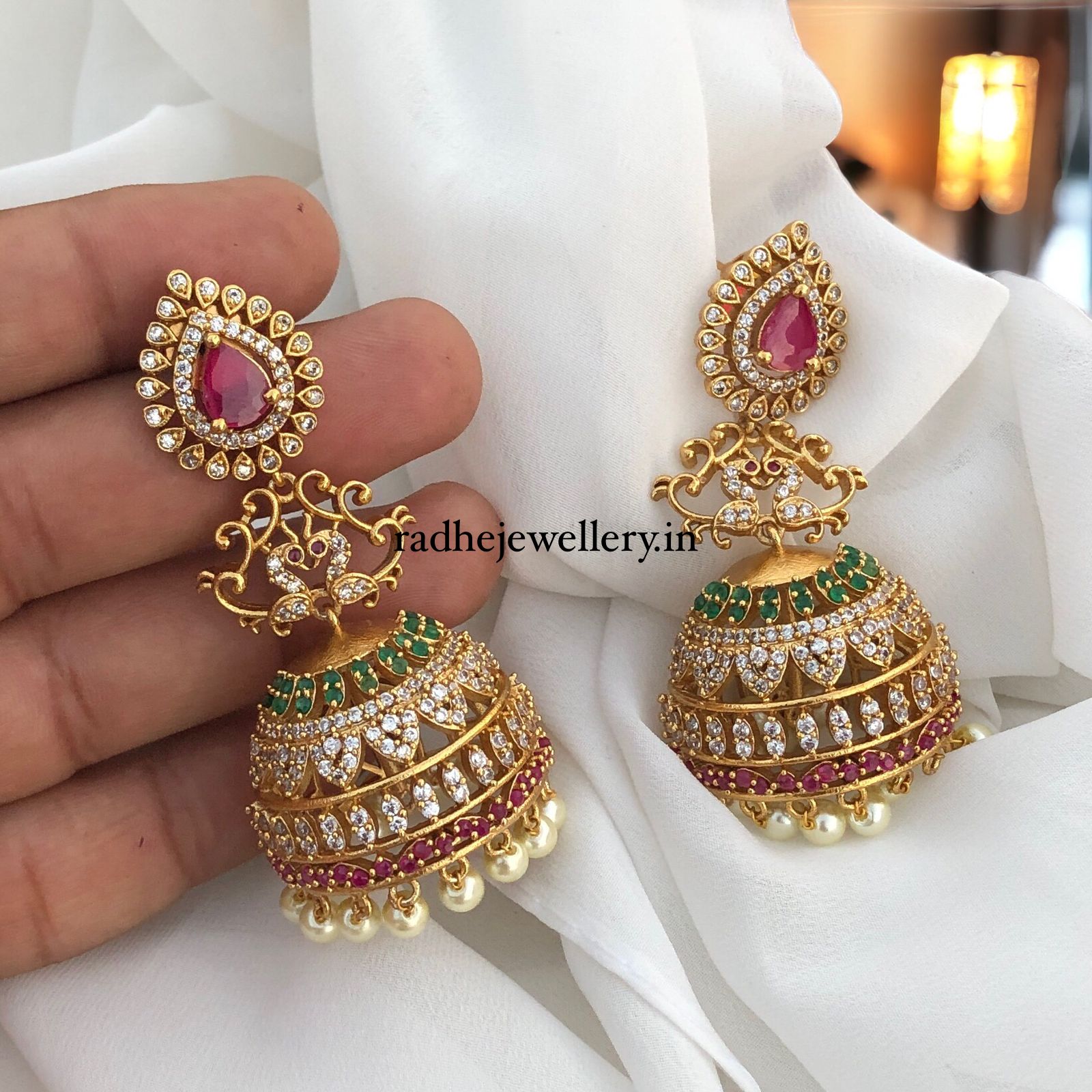 Famous Aashiqui Revived Jhumkis, With Ruby Stones & Pearls