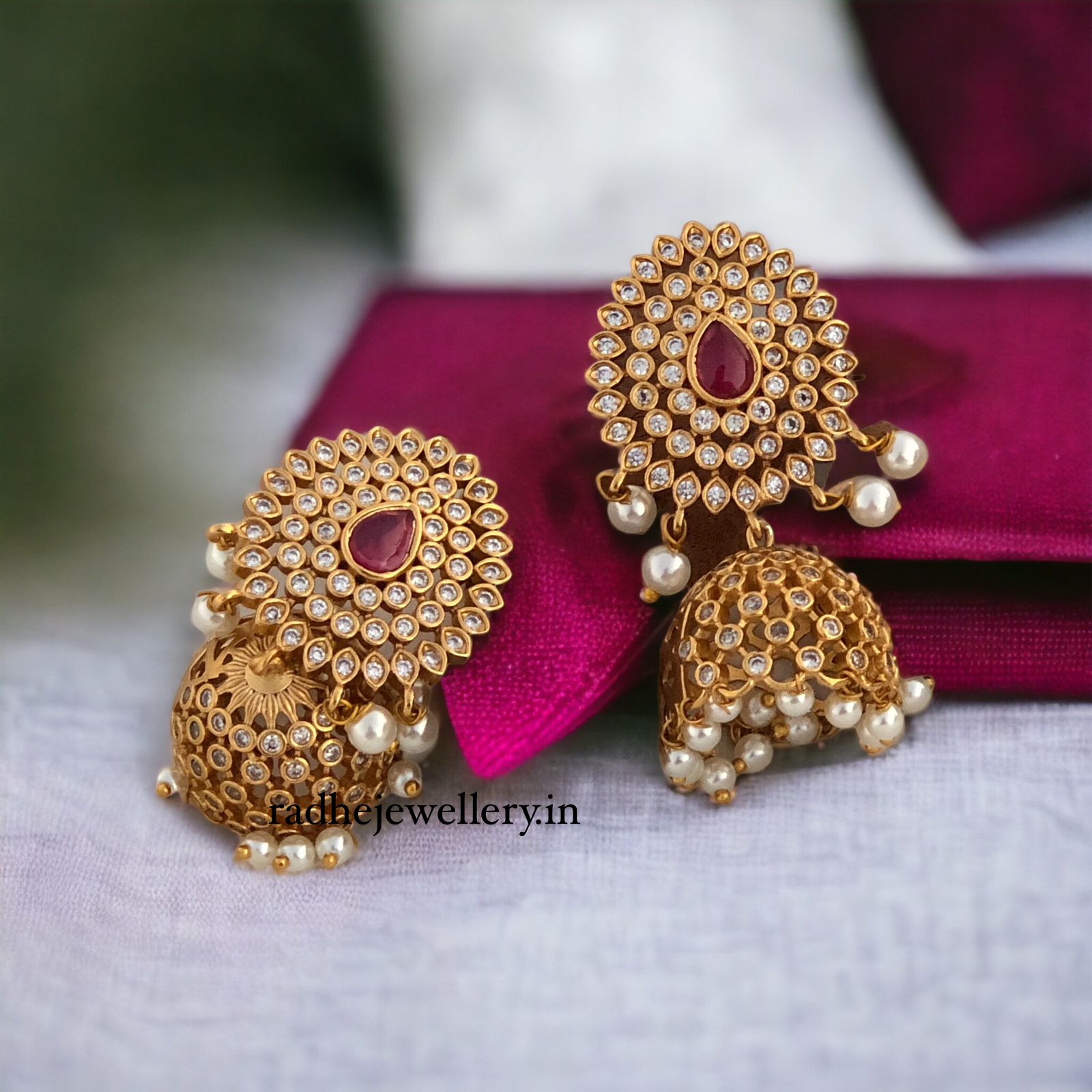 Big Floral Pendant Jhumkis, With Pearls