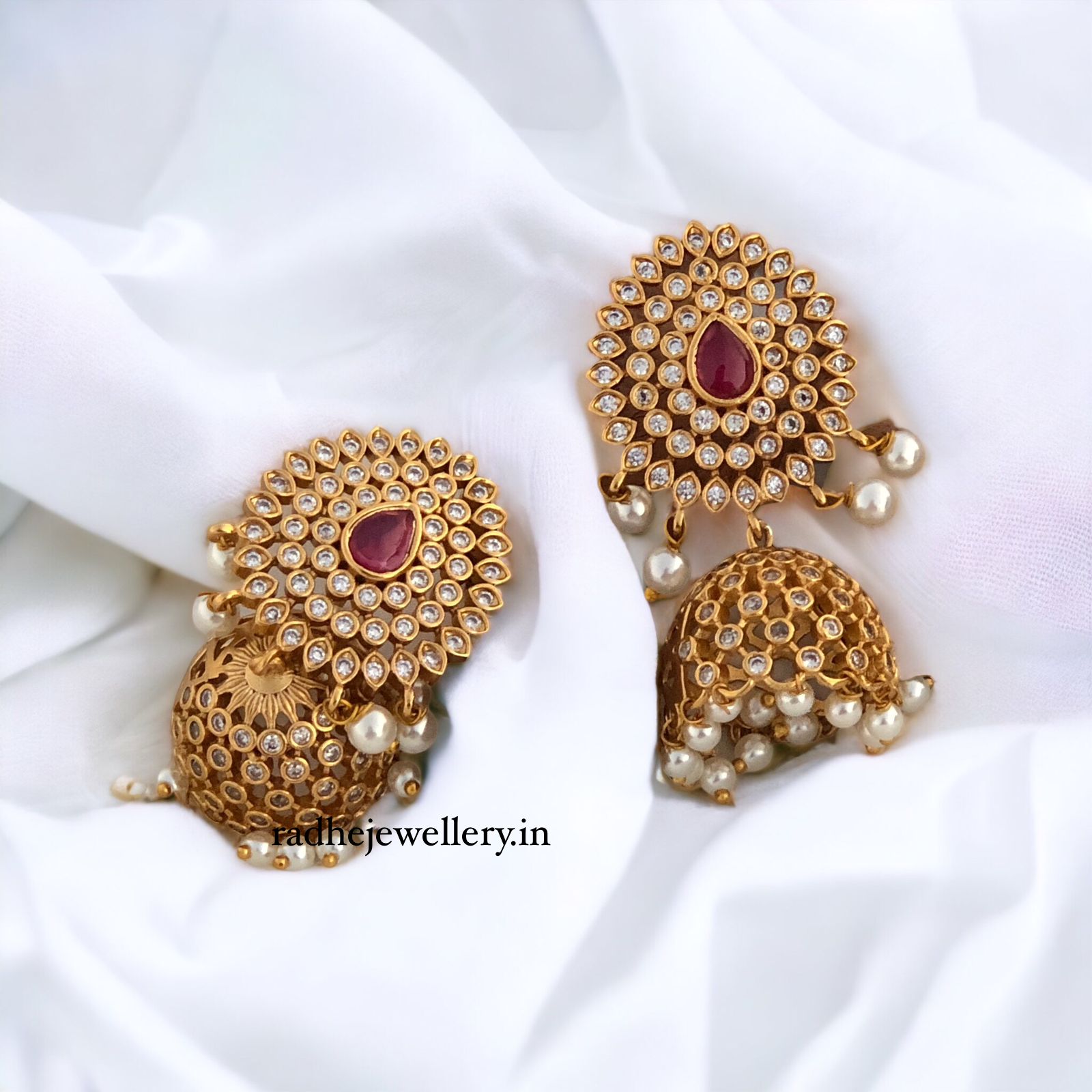 Big Floral Pendant Jhumkis, With Pearls