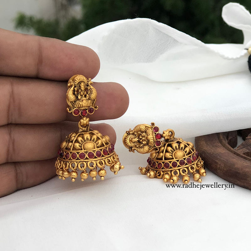 Cute Lakshmi Antique Jhumkis, With Golden Beads, 3 Colors