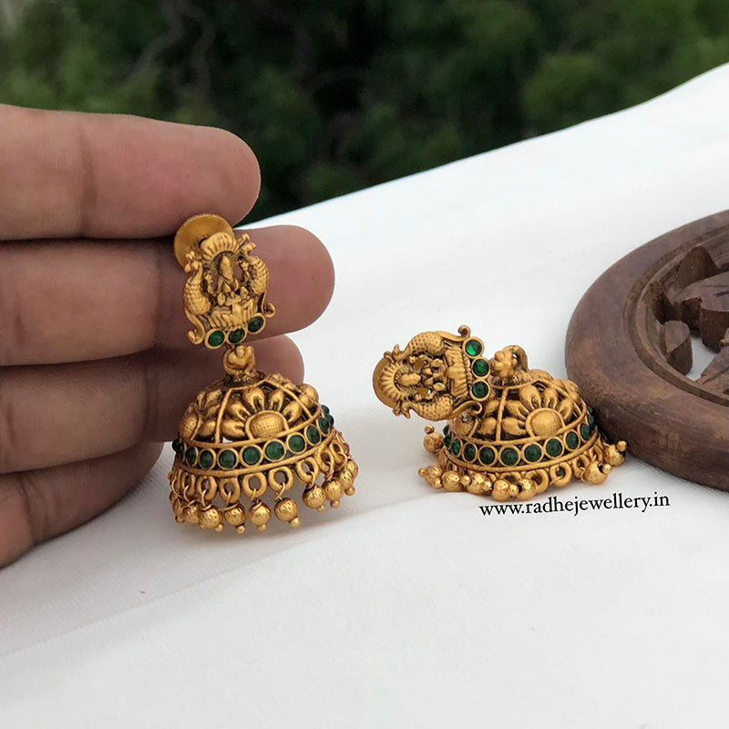 Cute Lakshmi Antique Jhumkis, With Golden Beads, 3 Colors