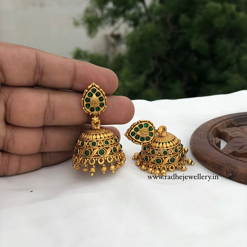 Classic Antique Jhumkis, With Golden Beads, 3 Colors