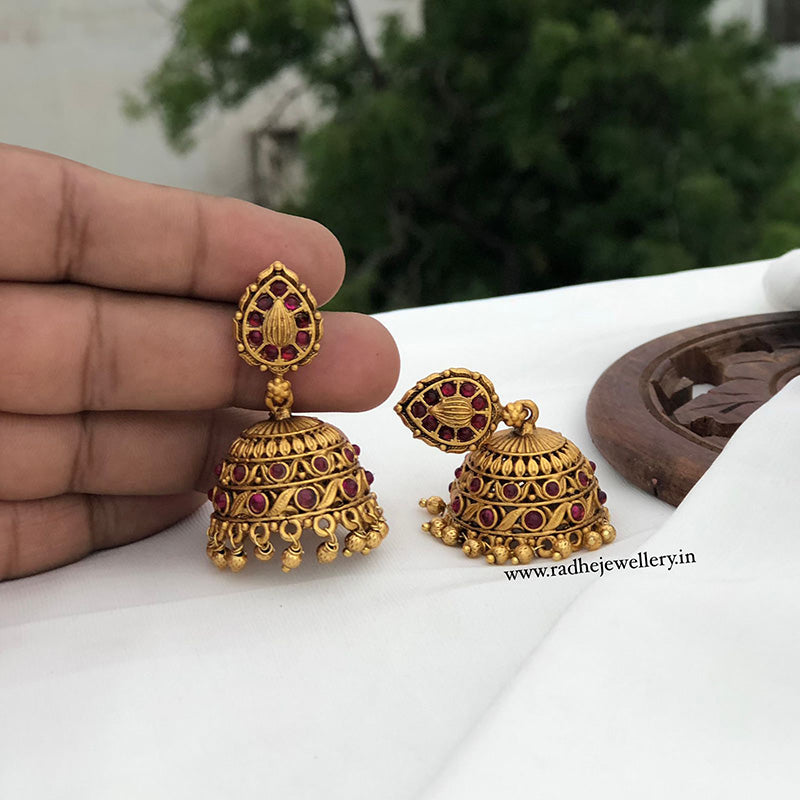 Classic Antique Jhumkis, With Golden Beads, 3 Colors