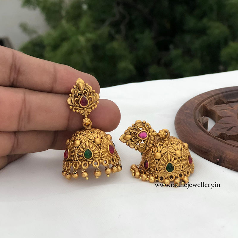 Intrigue Floral Antique Jhumkis, With Golden Beads, 3 Colors