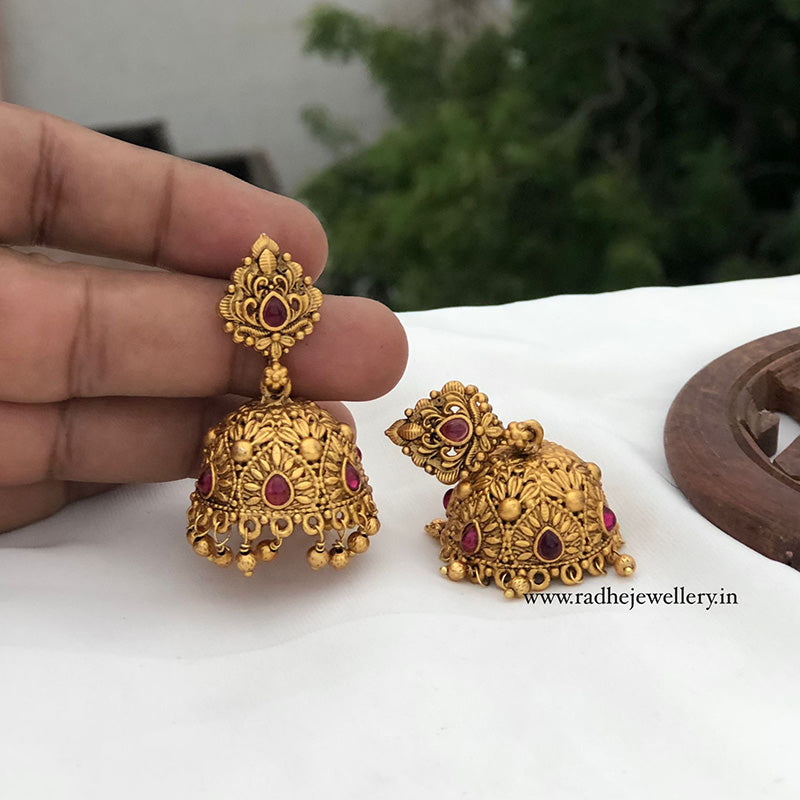 Intrigue Floral Antique Jhumkis, With Golden Beads, 3 Colors