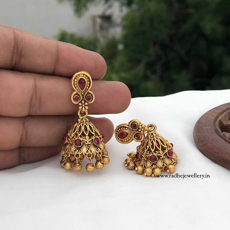 Moorni Feather Antique Jhumkis, With Golden Beads, 3 Colors