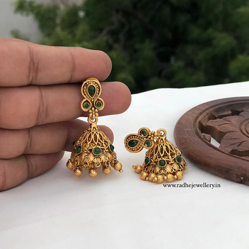 Moorni Feather Antique Jhumkis, With Golden Beads, 3 Colors