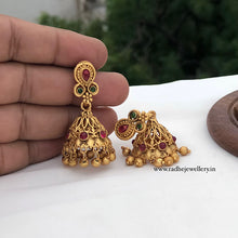 Moorni Feather Antique Jhumkis, With Golden Beads, 3 Colors