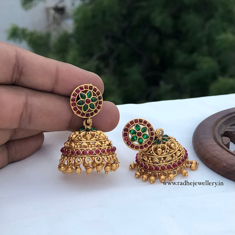 Framed Flower Antique Jhumkis, With Golden Beads, 2 Colors