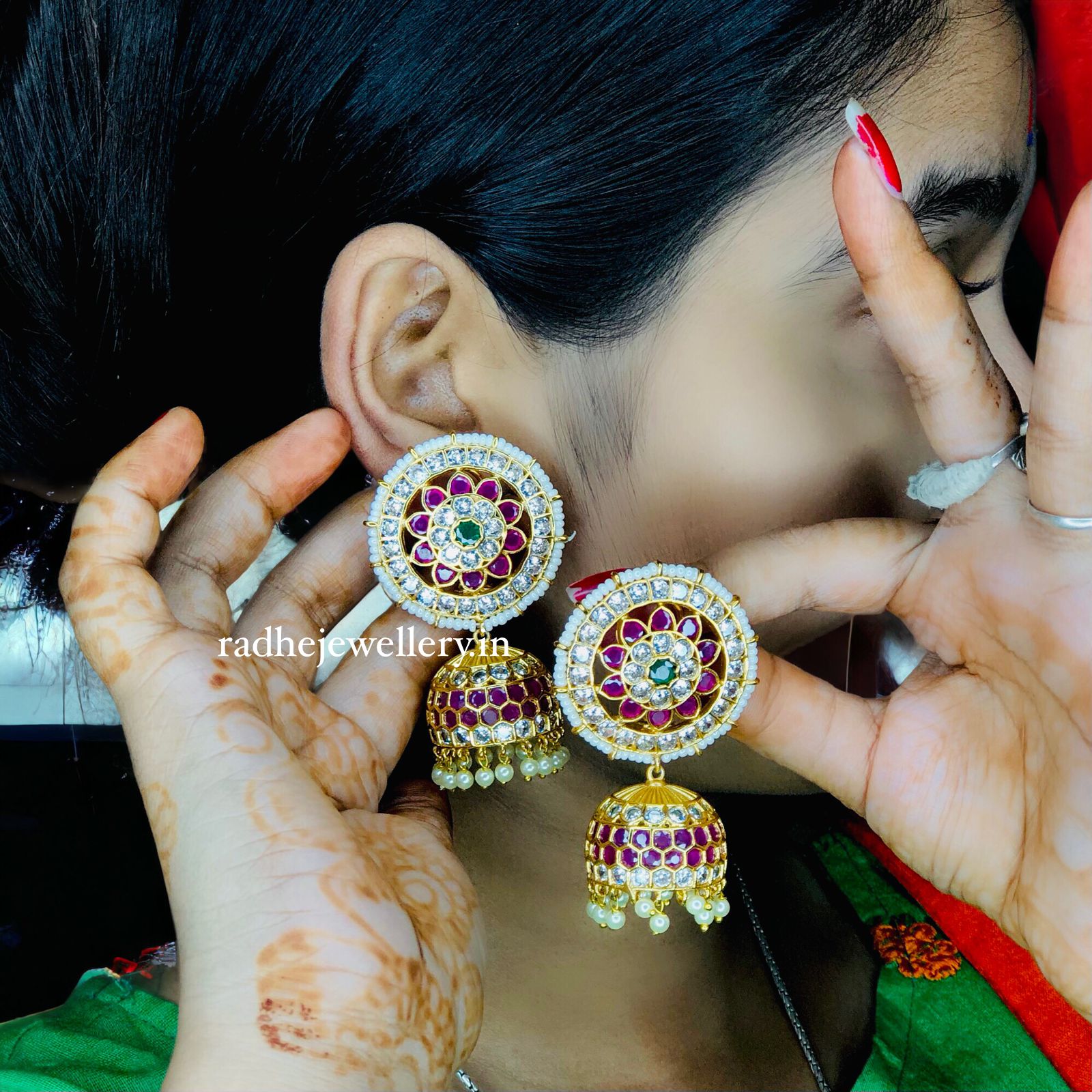 Marvelous Kemp Stones Jhumkas