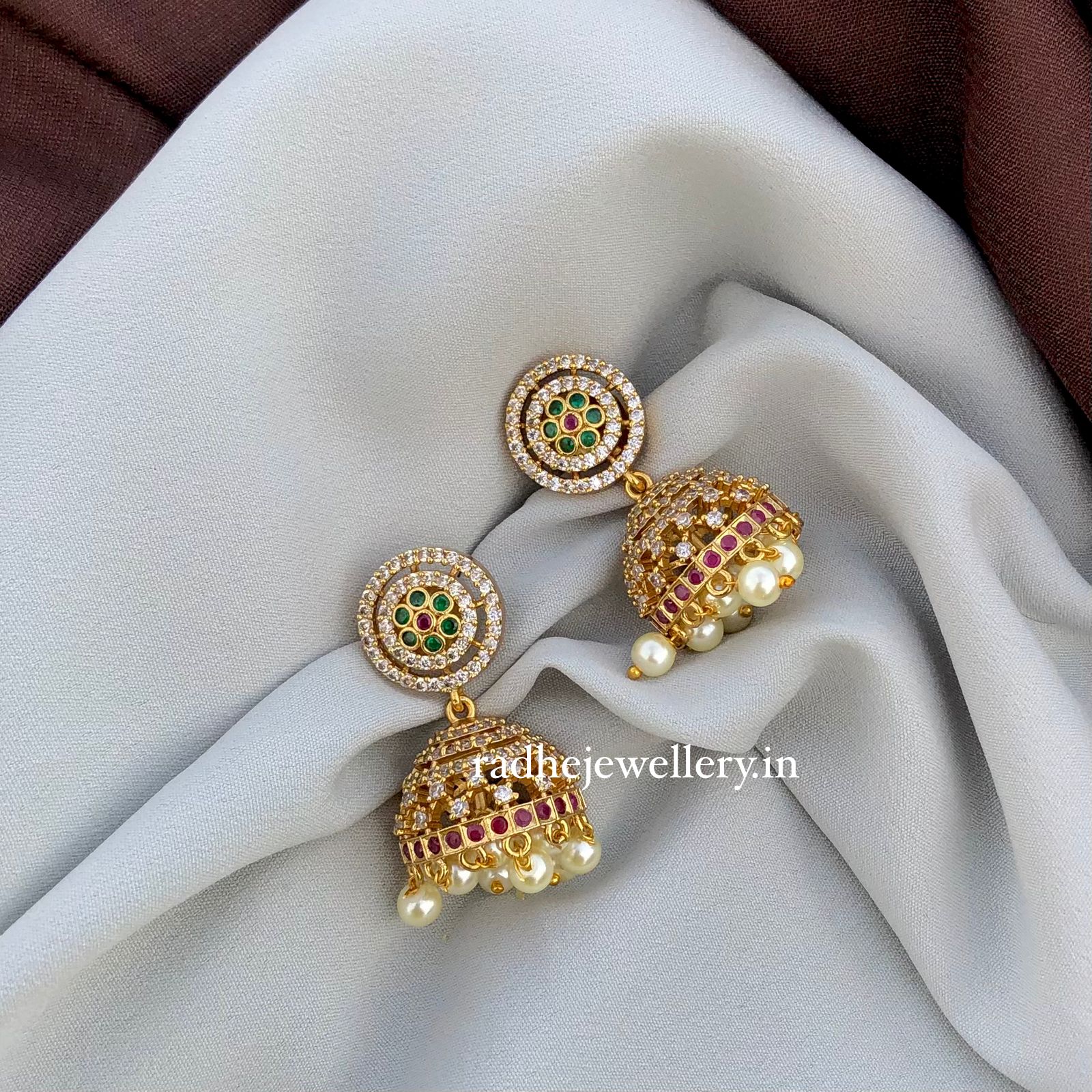 Beautiful Antique Gold Ad stone Jhumkas