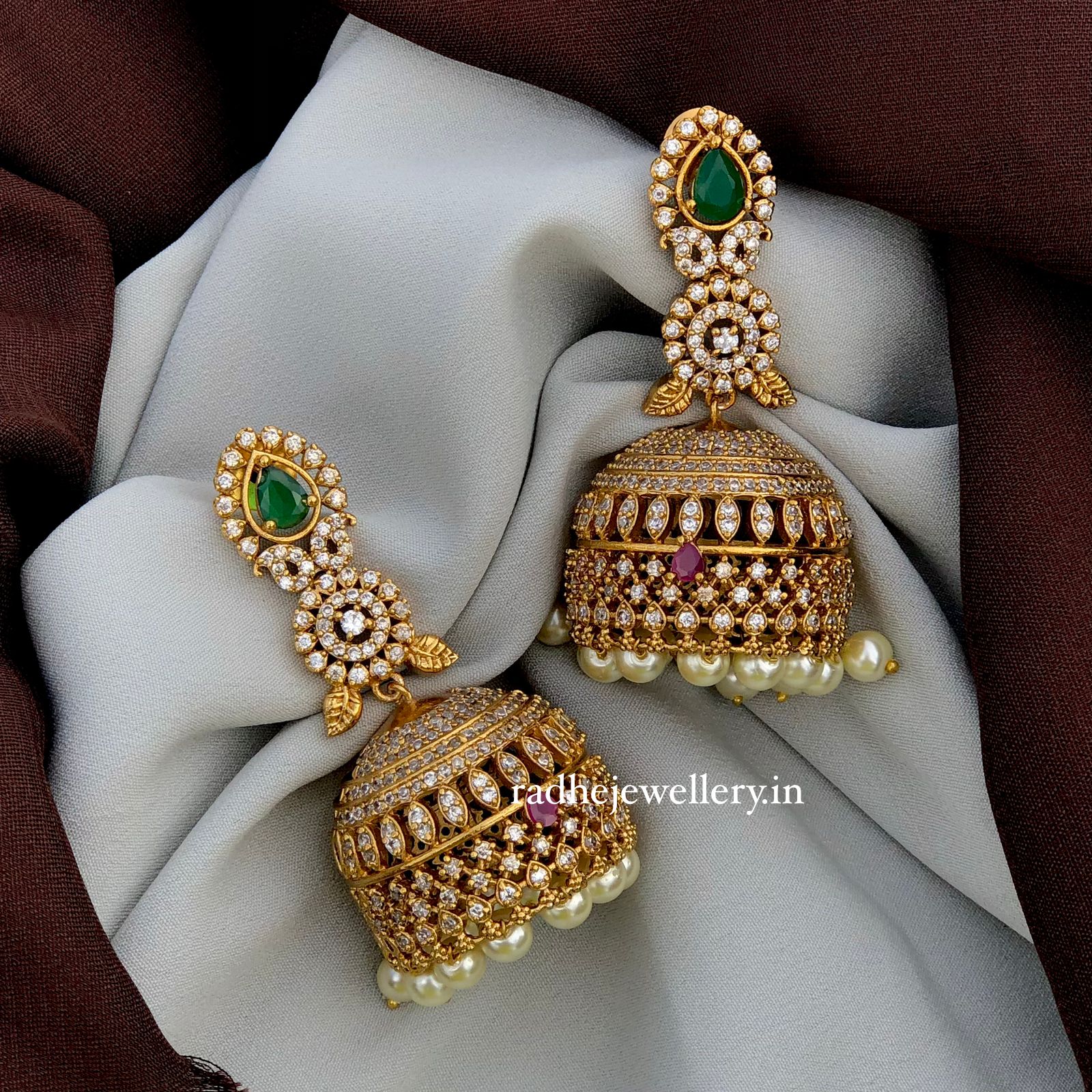 Stunning CZ Matt Bridal Jhumkas