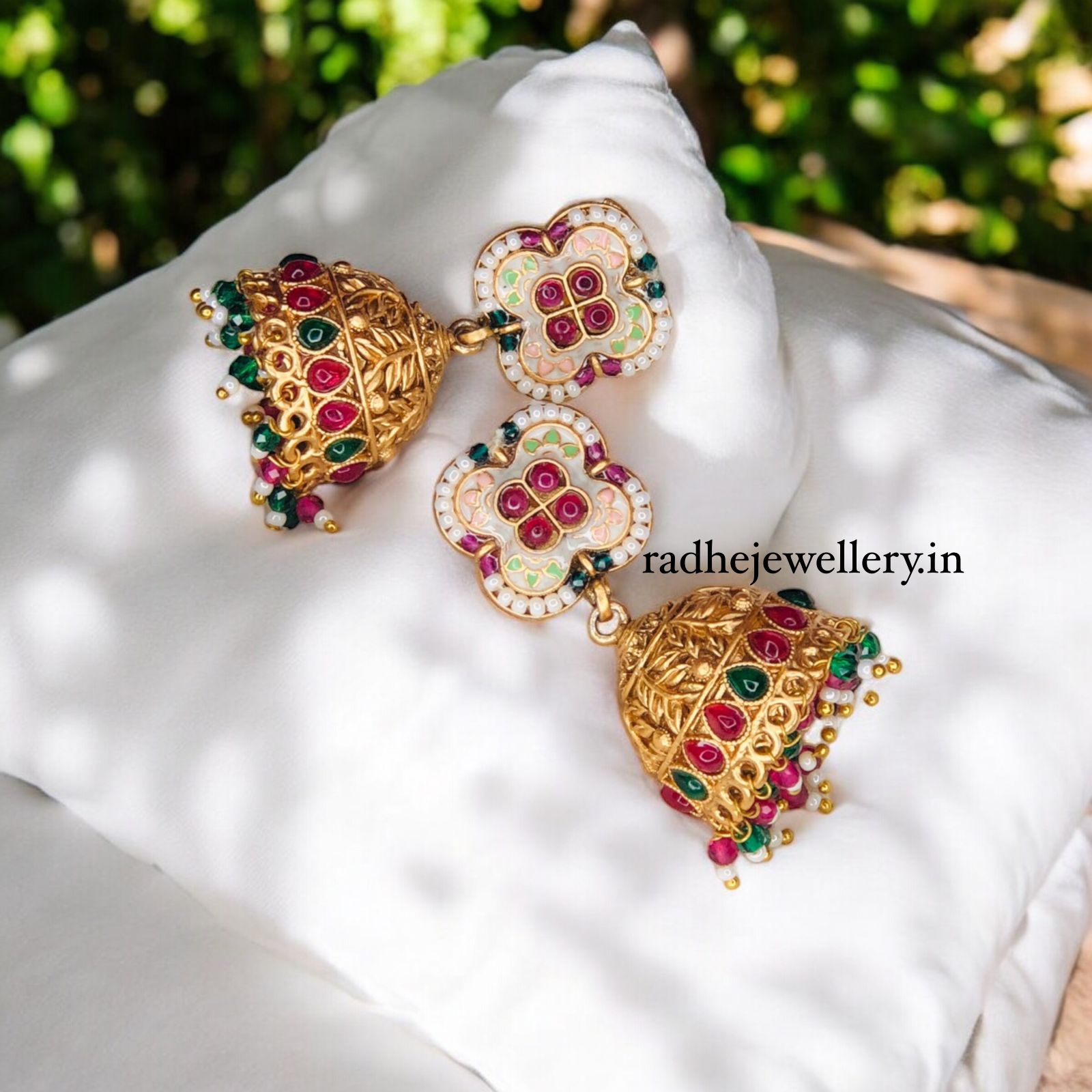 Rajwadi Polish Meenakari Traditional Jhumka Earrings