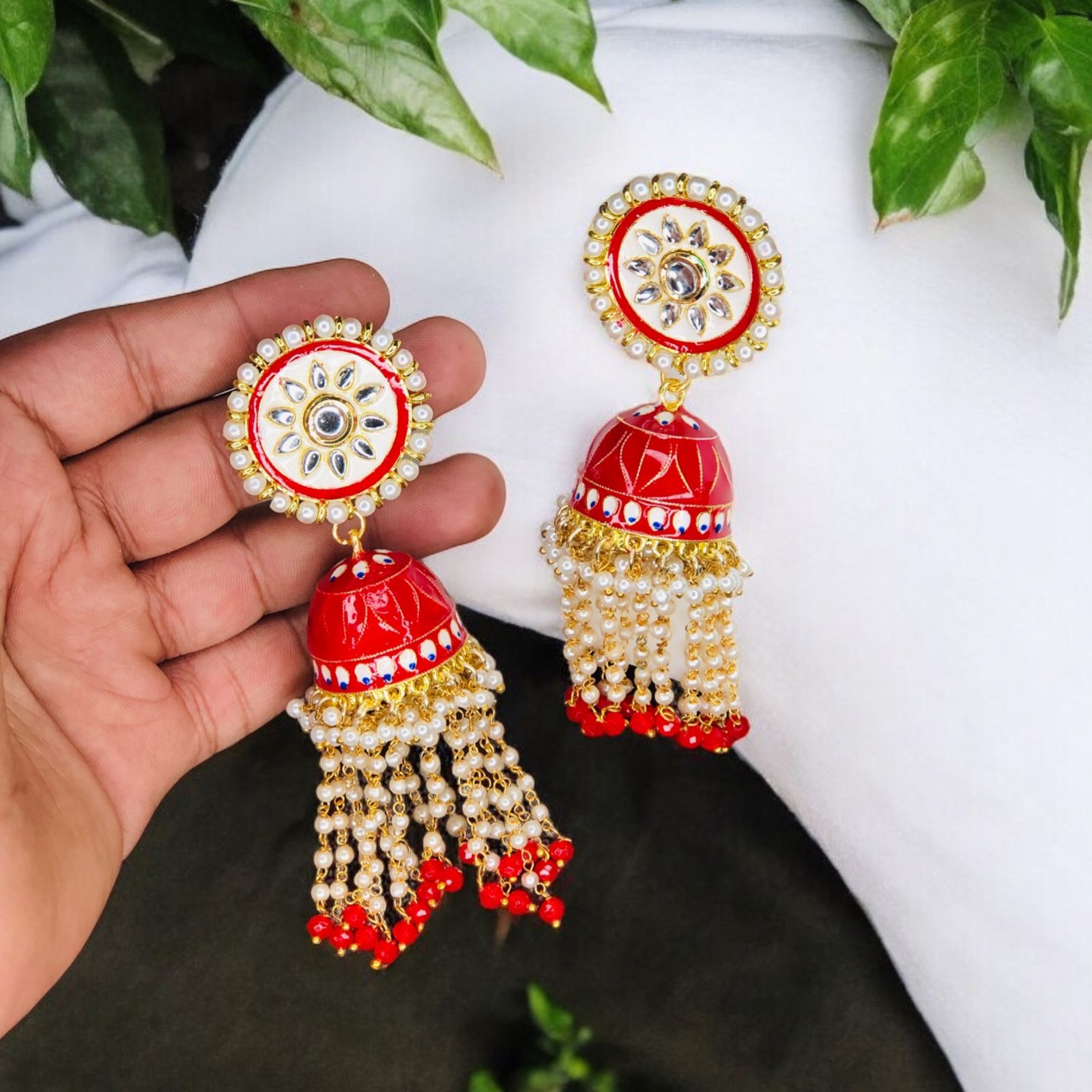 Exclusive Kundan Heavy Meenakari and Beads Earings with Jumka