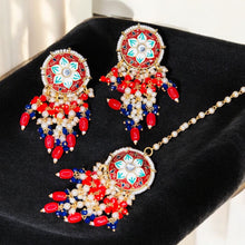 Exclusive Heavy Meenakari and Beads Earings with Matching Maang Teeka