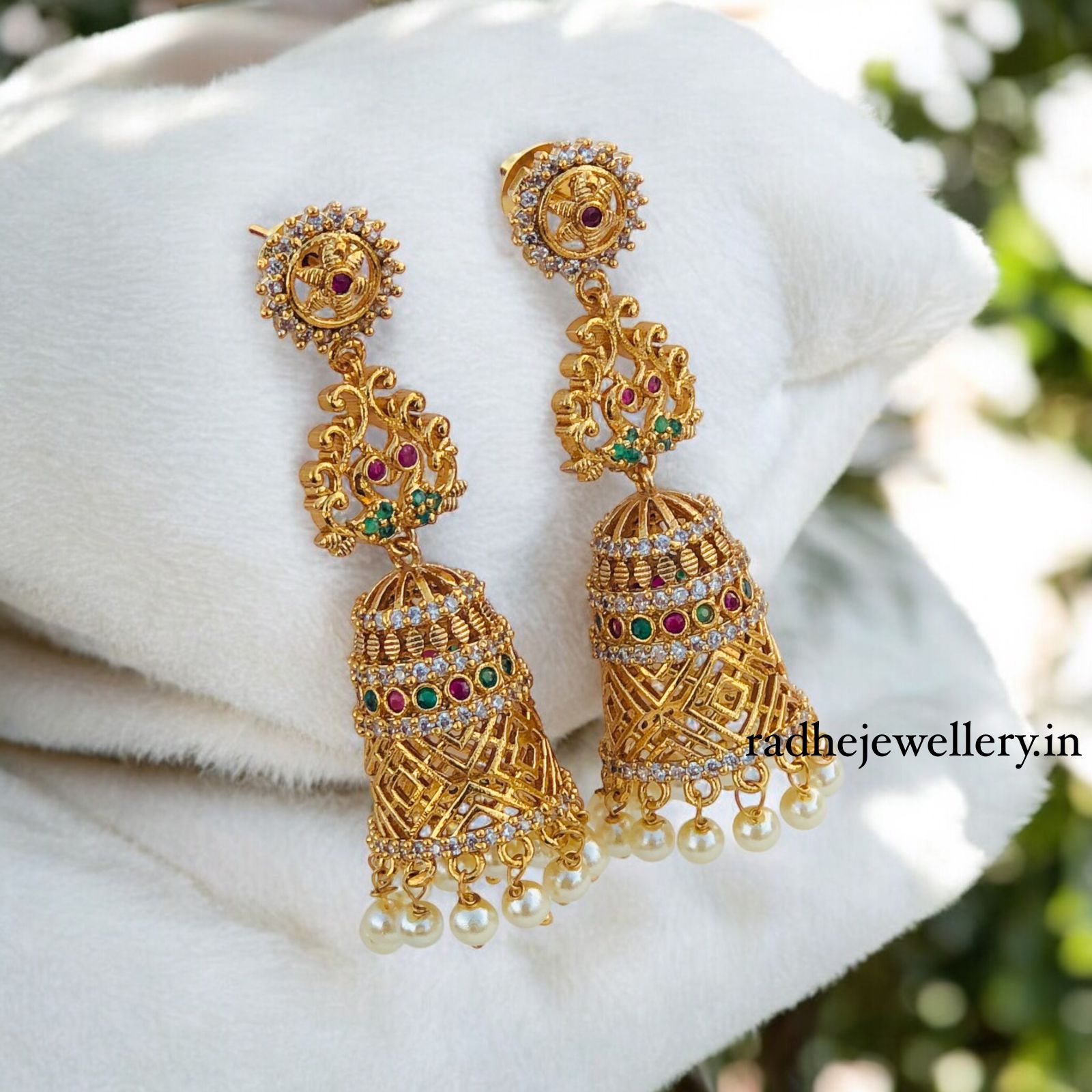 Dual Peacock Flower Design Jhumkas