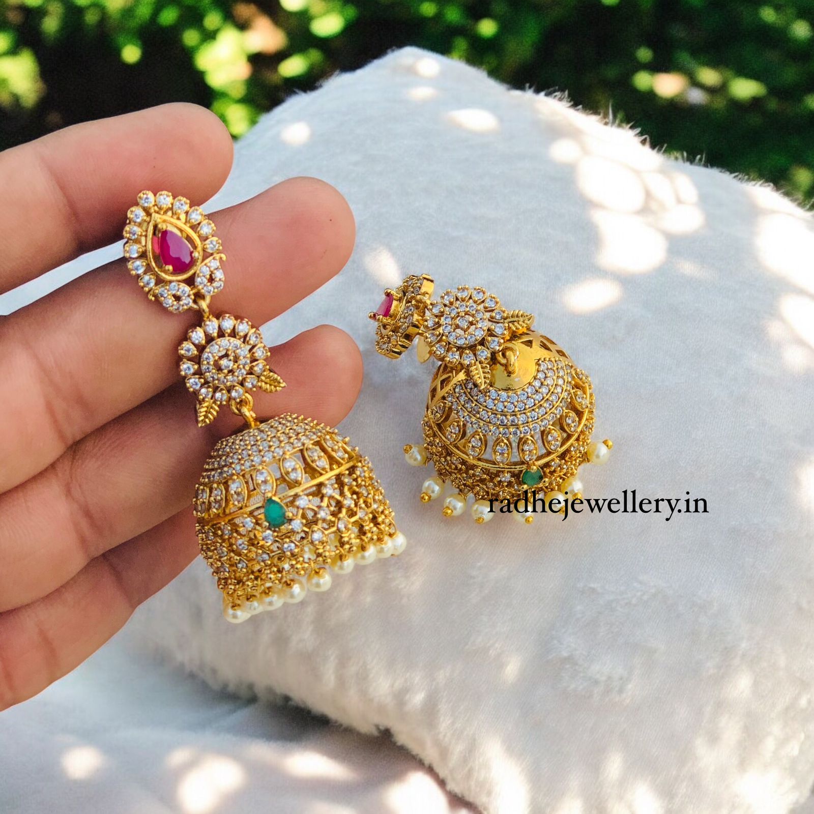 Stunning CZ Matt Bridal Jhumkas