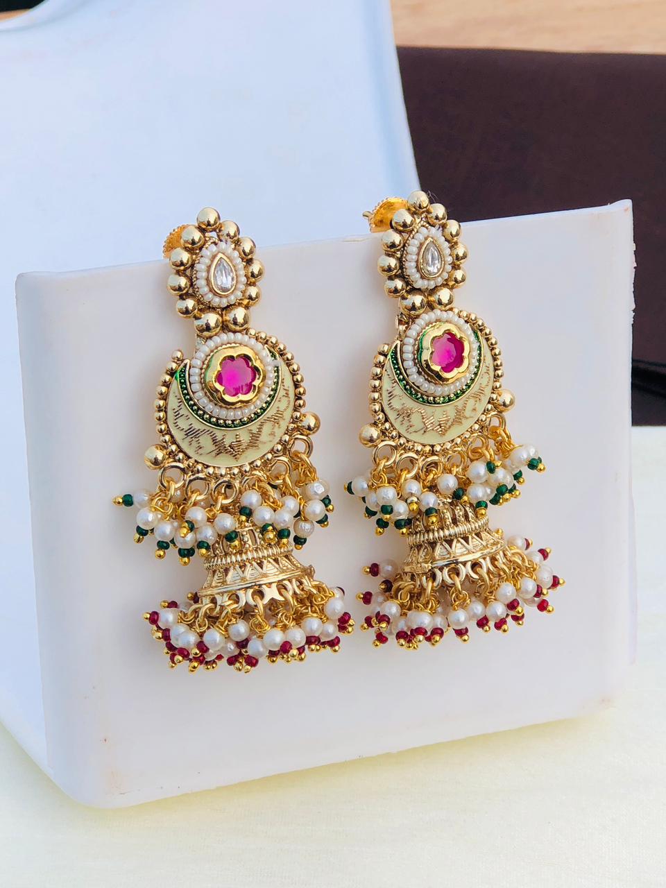 kundan mint jhumki earrings with kundan jhumki, kundan Earrings,golden polish jhumki,Bridal Earrings,Engagement Earrings,