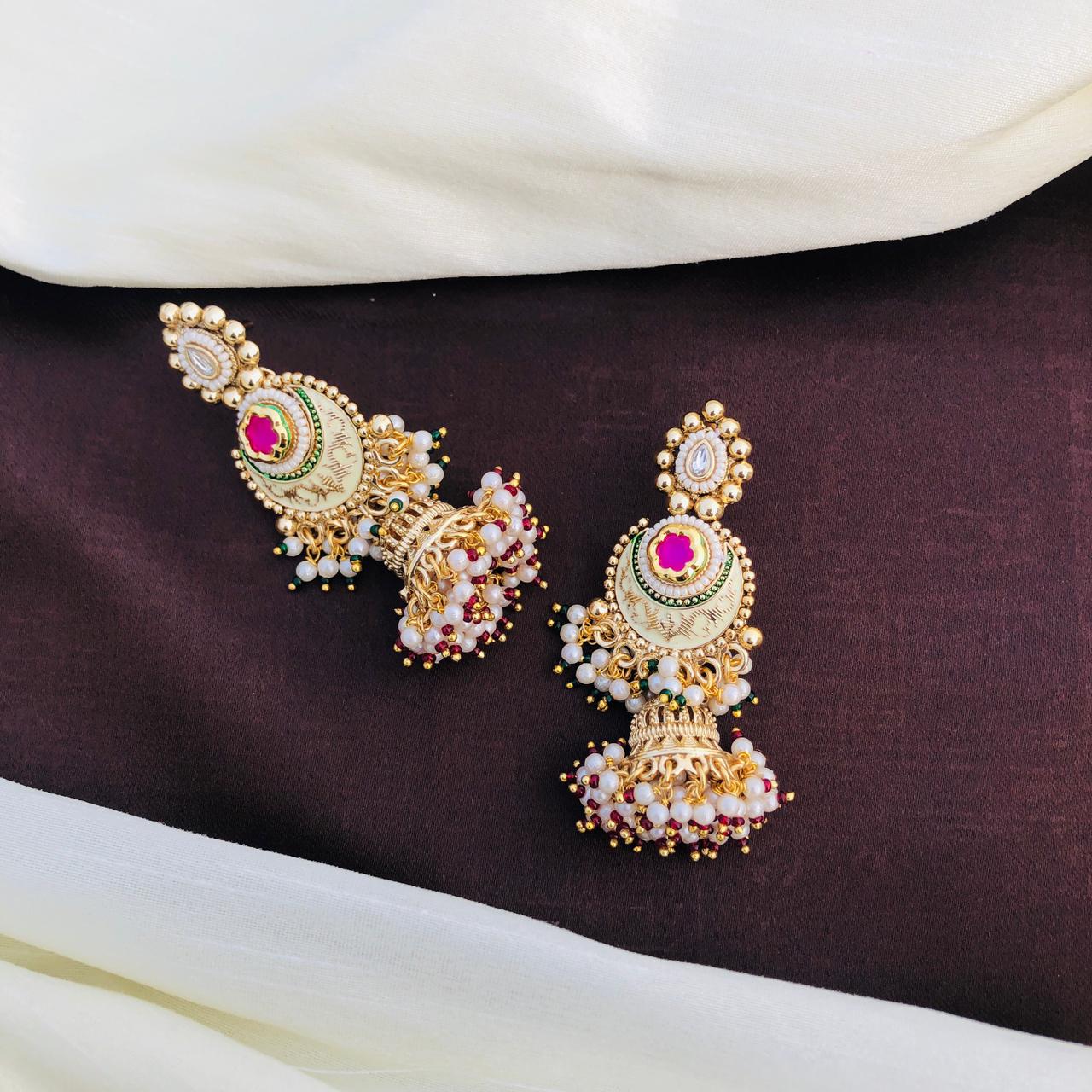 kundan mint jhumki earrings with kundan jhumki, kundan Earrings,golden polish jhumki,Bridal Earrings,Engagement Earrings,