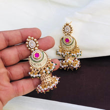 kundan mint jhumki earrings with kundan jhumki, kundan Earrings,golden polish jhumki,Bridal Earrings,Engagement Earrings,