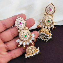 kundan mint jhumki earrings with kundan jhumki, kundan Earrings,golden polish jhumki,Bridal Earrings,Engagement Earrings