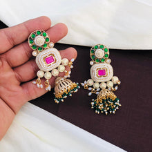 kundan mint jhumki earrings with kundan jhumki, kundan Earrings,golden polish jhumki,Bridal Earrings,Engagement Earrings