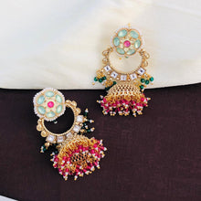 kundan mint jhumki earrings with kundan jhumki, kundan Earrings,golden polish jhumki,Bridal Earrings,Engagement Earrings