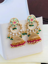 kundan mint jhumki earrings with kundan jhumki, kundan Earrings,golden polish jhumki,Bridal Earrings,Engagement Earrings