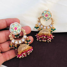 kundan mint jhumki earrings with kundan jhumki, kundan Earrings,golden polish jhumki,Bridal Earrings,Engagement Earrings