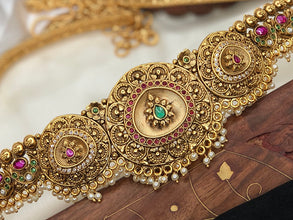 Traditional & Classic Designer Hip Belt With Multicolor Stones