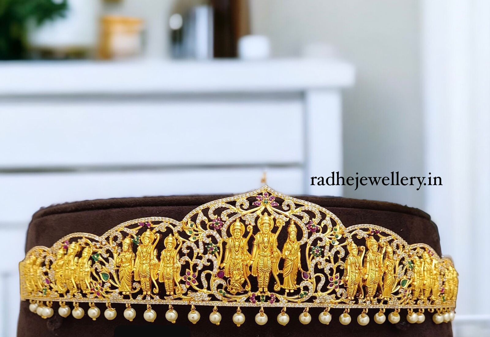 Iconic Religious Ram Darbar Hip Belt With Multicolor Stones