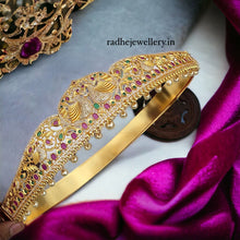 Evergreen Swan Lovers Pair Designer Hip Belt With Multicolor Stones