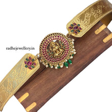 Gold Plated Waist Belt With AD Stones Lakshmi Pendant & Multicolor Stones
