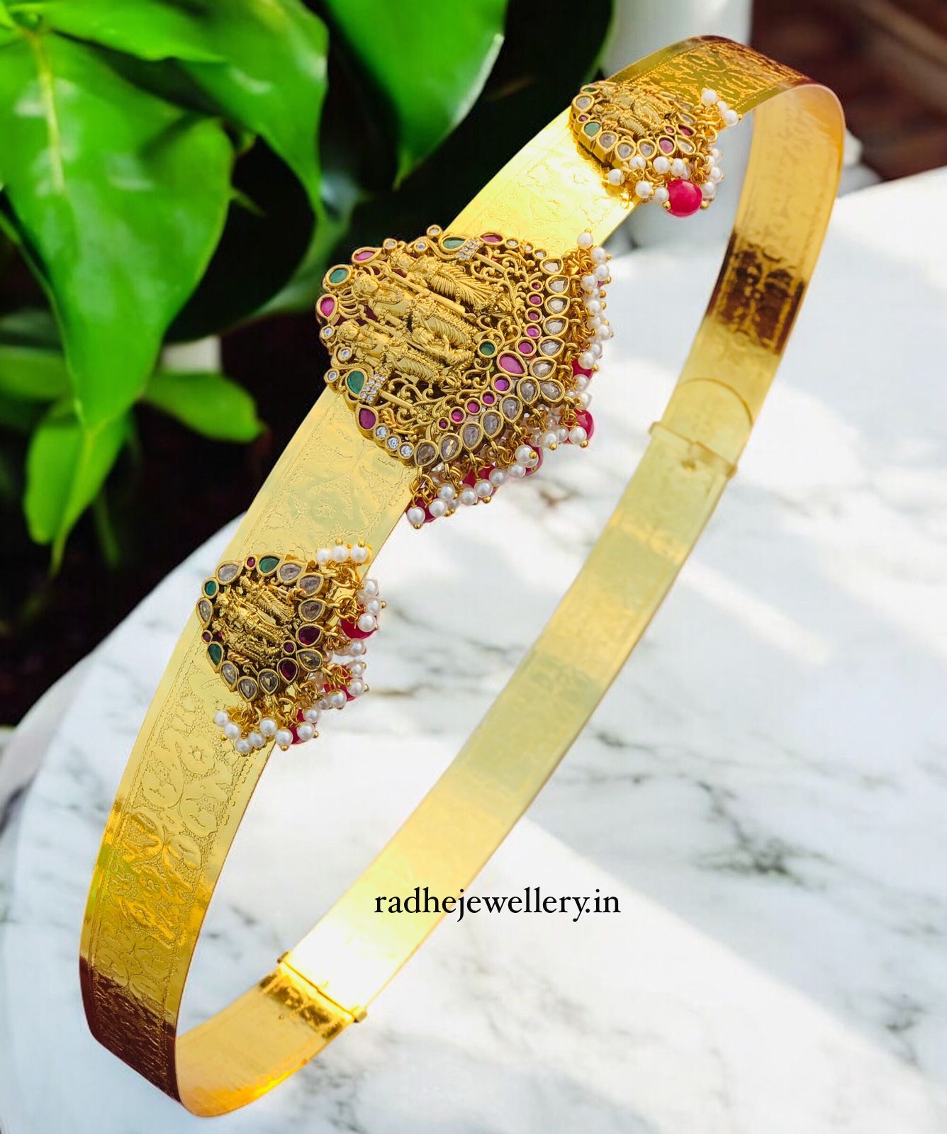 Gold Plated Waist Belt With AD Stones Ram darbar Pendant