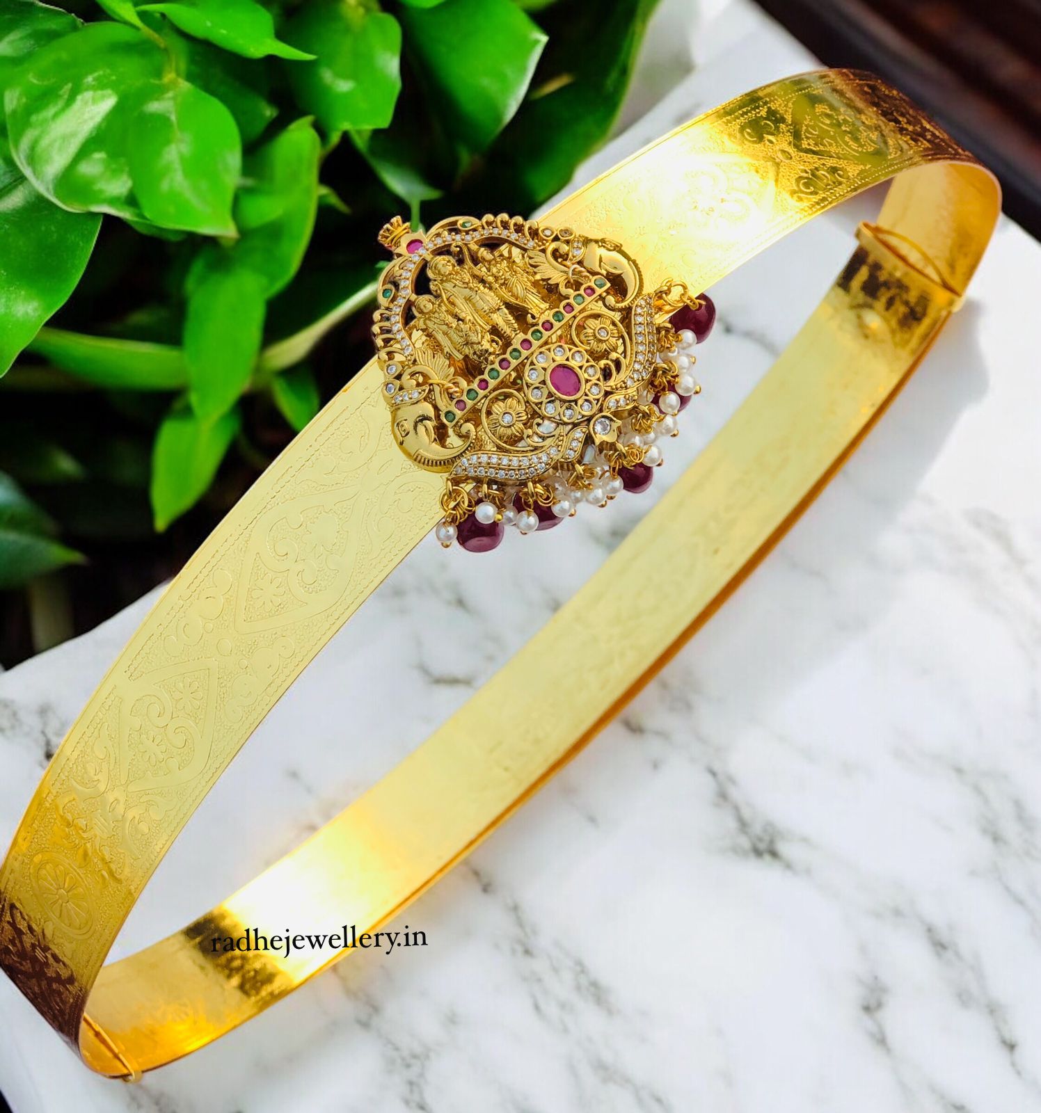 Gold Plated Waist Belt With AD Stones Ram darbar Pendant