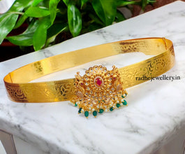 Gold Plated Waist Belt With AD Stones peacock Pendant