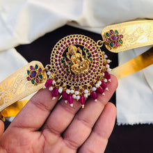 Gold Plated Waist Belt With AD Stones Lakshmi Pendant & Multicolor Stones