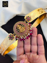 Gold Plated Waist Belt With AD Stones Lakshmi Pendant & Multicolor Stones