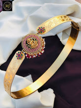 Gold Plated Waist Belt With AD Stones Lakshmi Pendant & Multicolor Stones