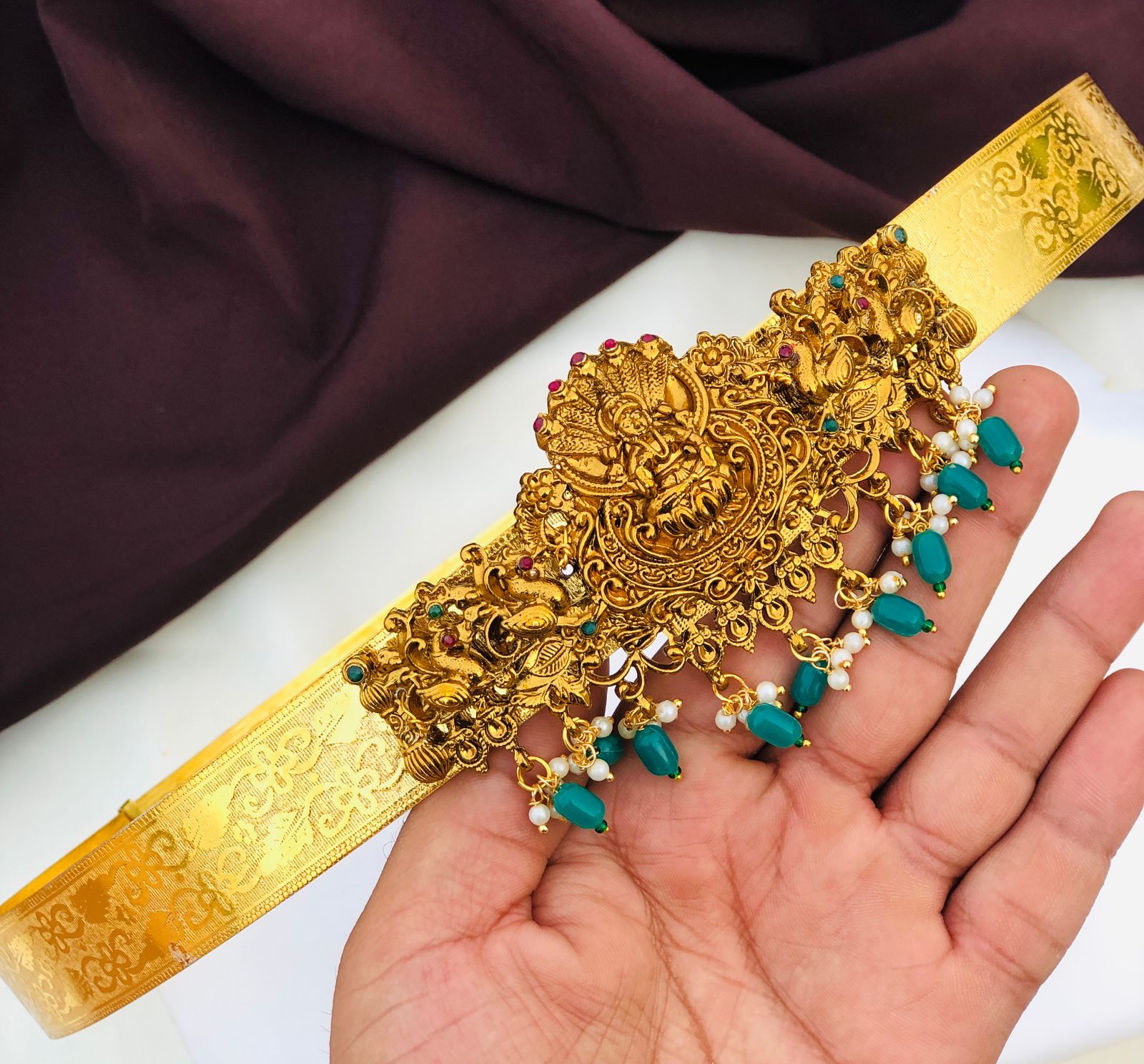 Lakshmi Pendant- Plain Belt | gold Plain hip belt for women saree Adjustable Indian waist belt