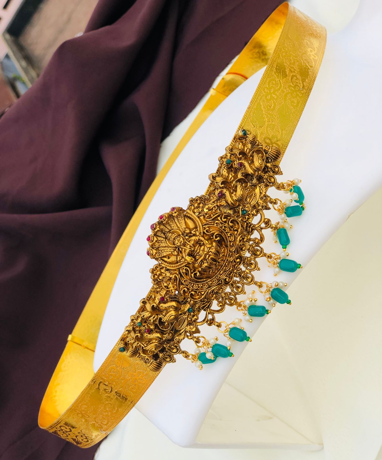 Lakshmi Pendant- Plain Belt | gold Plain hip belt for women saree Adjustable Indian waist belt