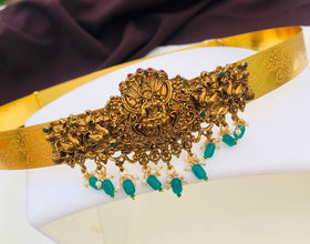 Lakshmi Pendant- Plain Belt | gold Plain hip belt for women saree Adjustable Indian waist belt
