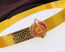 Gold Plated Waist Belt With AD Stones peacock Pendant
