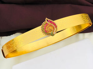Gold Plated Waist Belt With AD Stones peacock Pendant