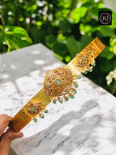 Traditional Gold-Toned Kasu-Pattern Vaddanam/Oddiyanam with Kundan, Ruby, and Emerald Embellishments