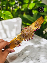 Traditional Gold-Toned Kasu-Pattern Vaddanam/Oddiyanam with Kundan, Ruby, and Emerald Embellishments