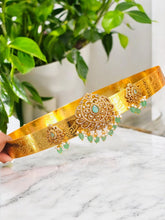Traditional Gold-Toned Kasu-Pattern Vaddanam/Oddiyanam with Kundan, Ruby, and Emerald Embellishments
