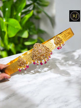 Traditional Gold-Toned Kasu-Pattern Vaddanam/Oddiyanam with Kundan, Ruby, and Emerald Embellishments