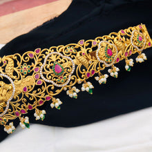 Gold Plated Waist Belt With AD Stones temple Lakshmi Pendant Vaddanams (Hip belts)